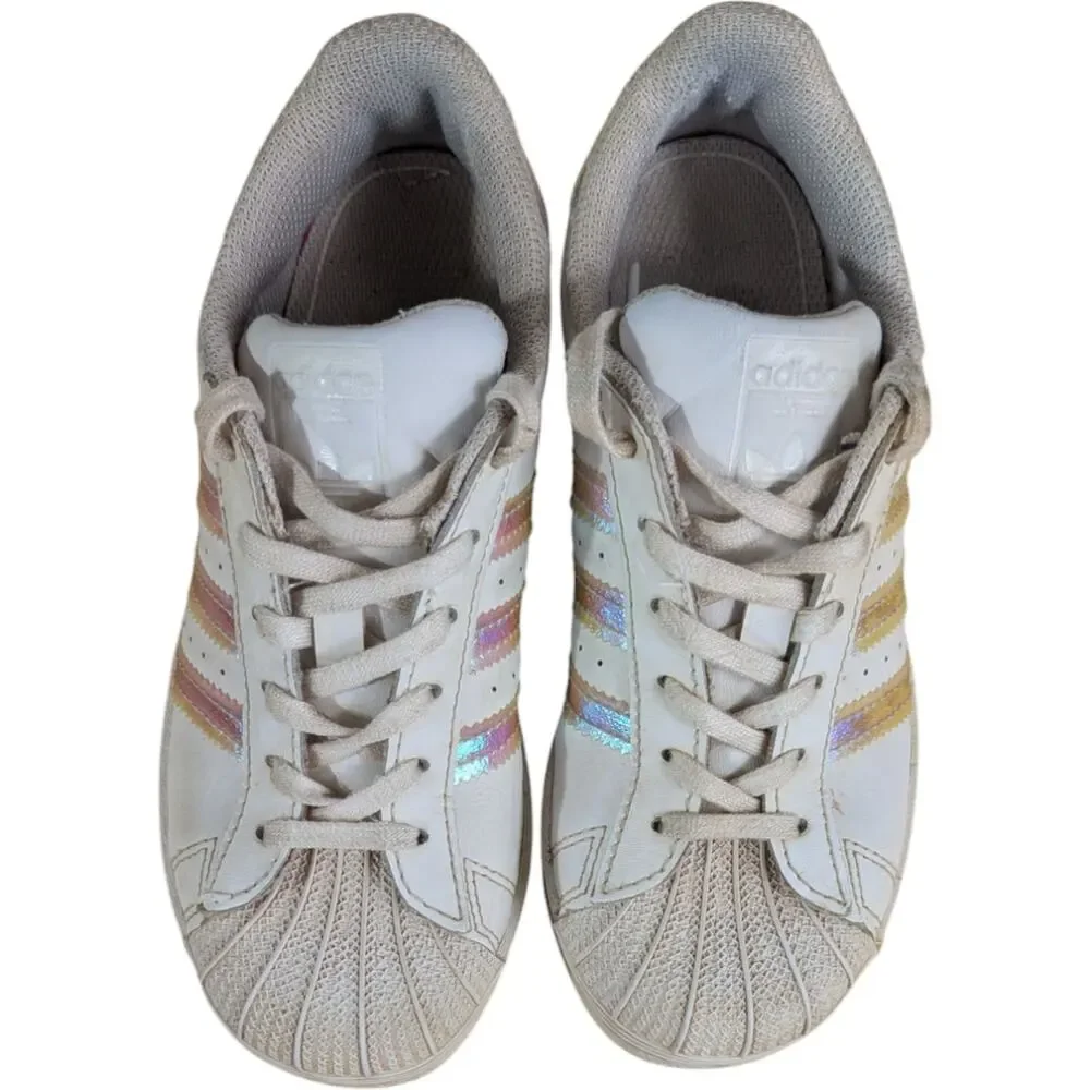 Adidas Girls Superstar Shoes White Size 13K fv3147 Iridiscente Shiny Stripes